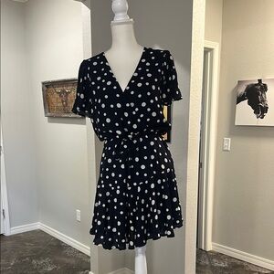 By Together Dark Navy and White Flutter Sleeve Midi Sundress